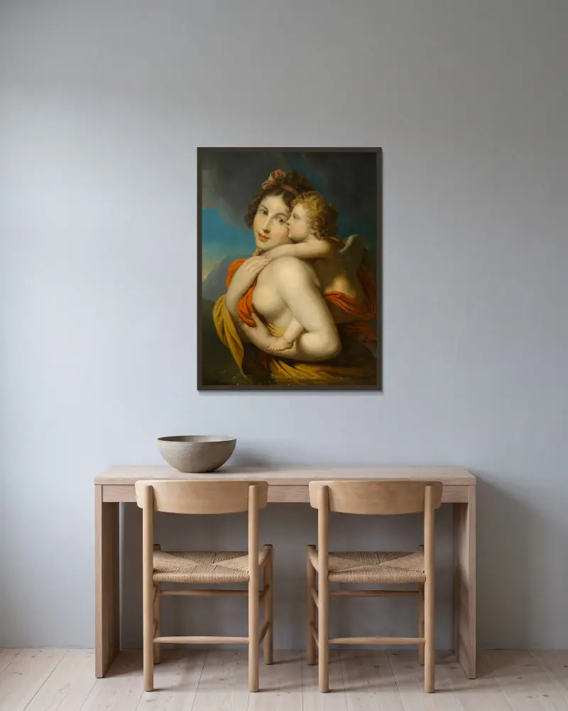 Nymphe trägt Amor durch einen Fluss von Johann Baptist von Lampi the Elder gerahmt an einer Wand