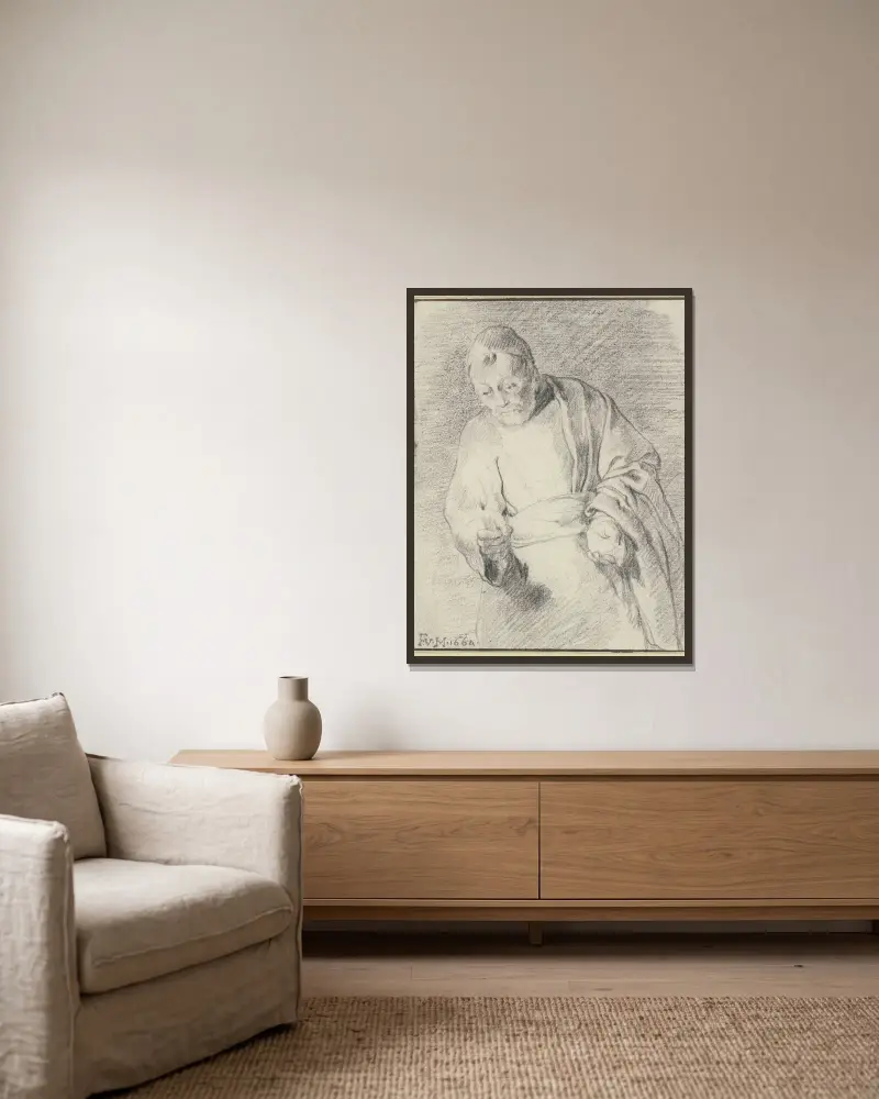 Alter Mann mit Kerze von Frans van Mieris the Elder gerahmt an einer Wand