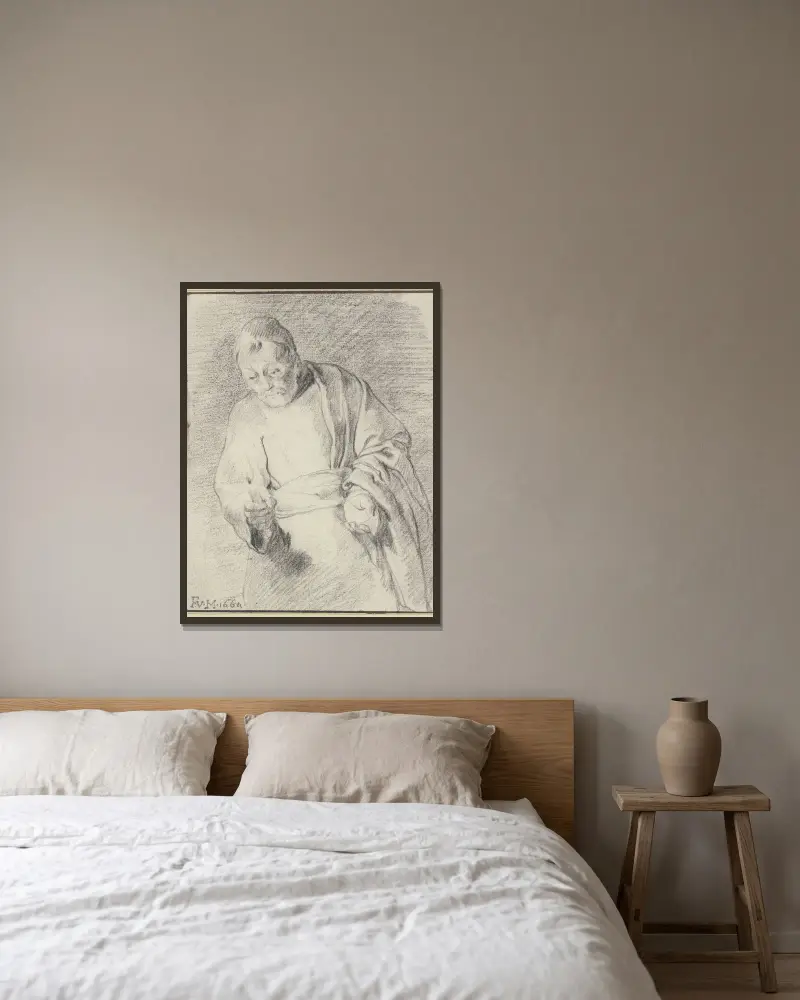 Alter Mann mit Kerze von Frans van Mieris the Elder gerahmt an einer Wand