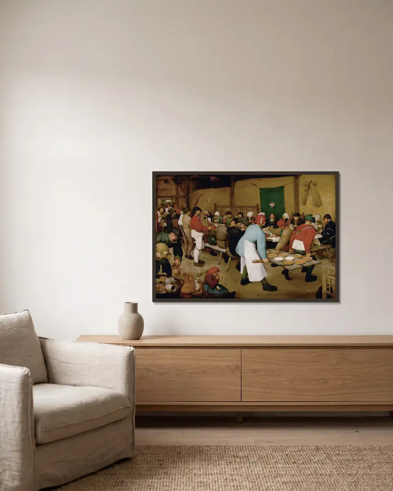 Bauernhochzeit von Pieter Bruegel The Elder gerahmt an einer Wand
