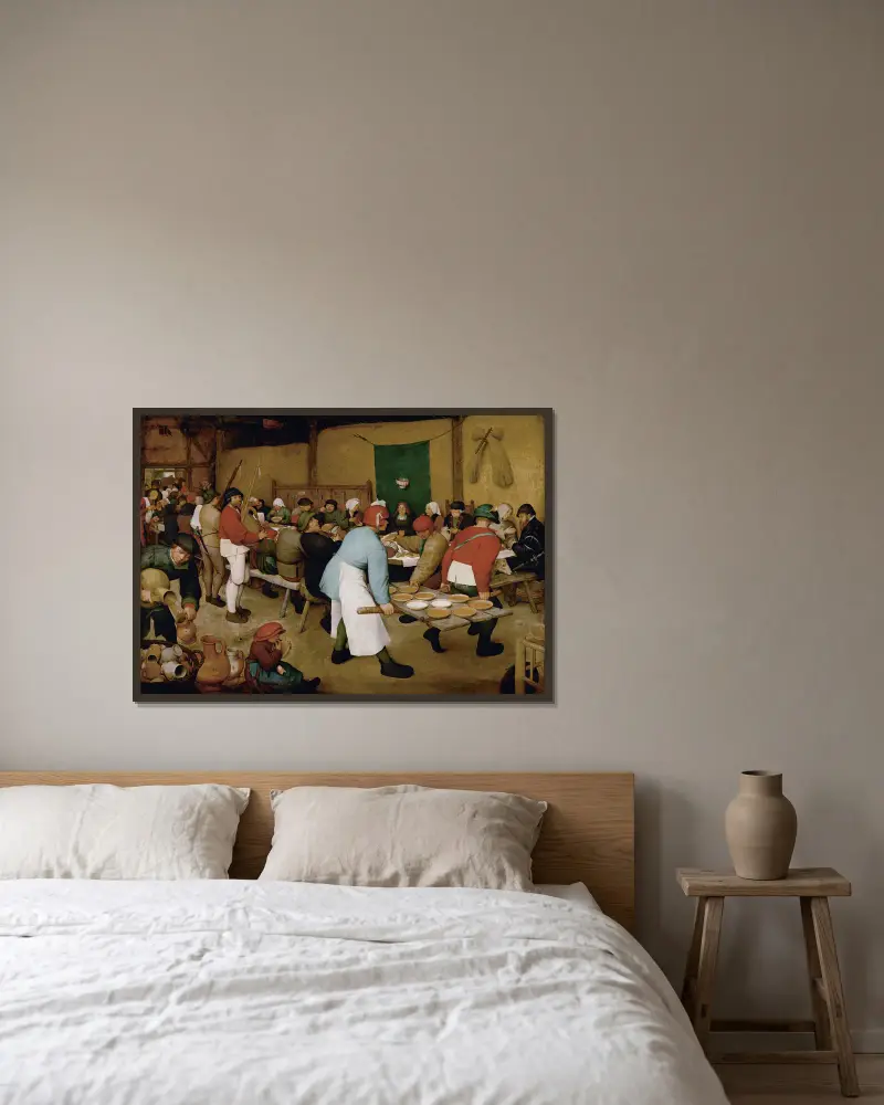 Bauernhochzeit von Pieter Bruegel The Elder gerahmt an einer Wand