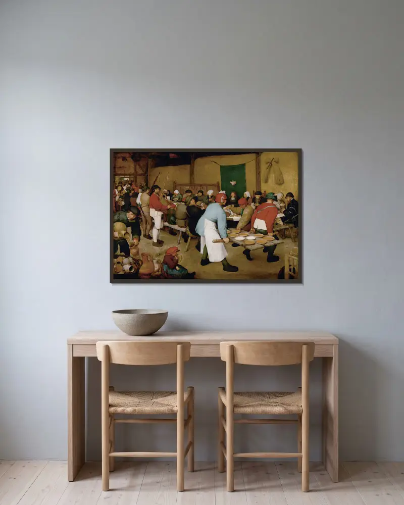 Bauernhochzeit von Pieter Bruegel The Elder gerahmt an einer Wand