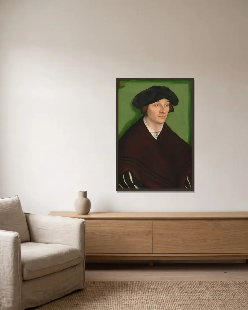 Portrait of a Man, 1522 av Lucas Cranach the Elder inramad på en vägg