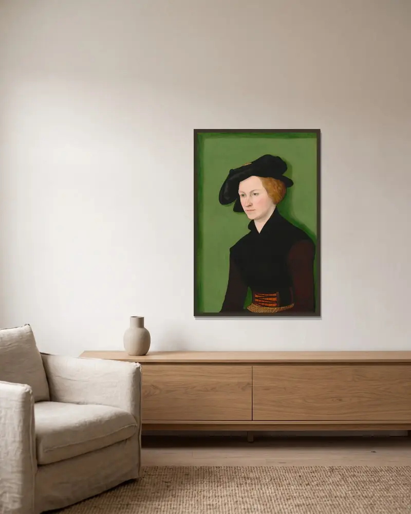 Portrait of a Woman av Lucas Cranach the Elder inramad på en vägg