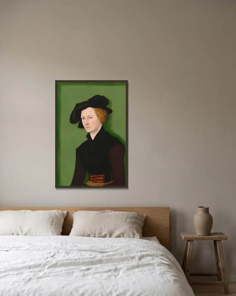 Portrait of a Woman av Lucas Cranach the Elder inramad på en vägg