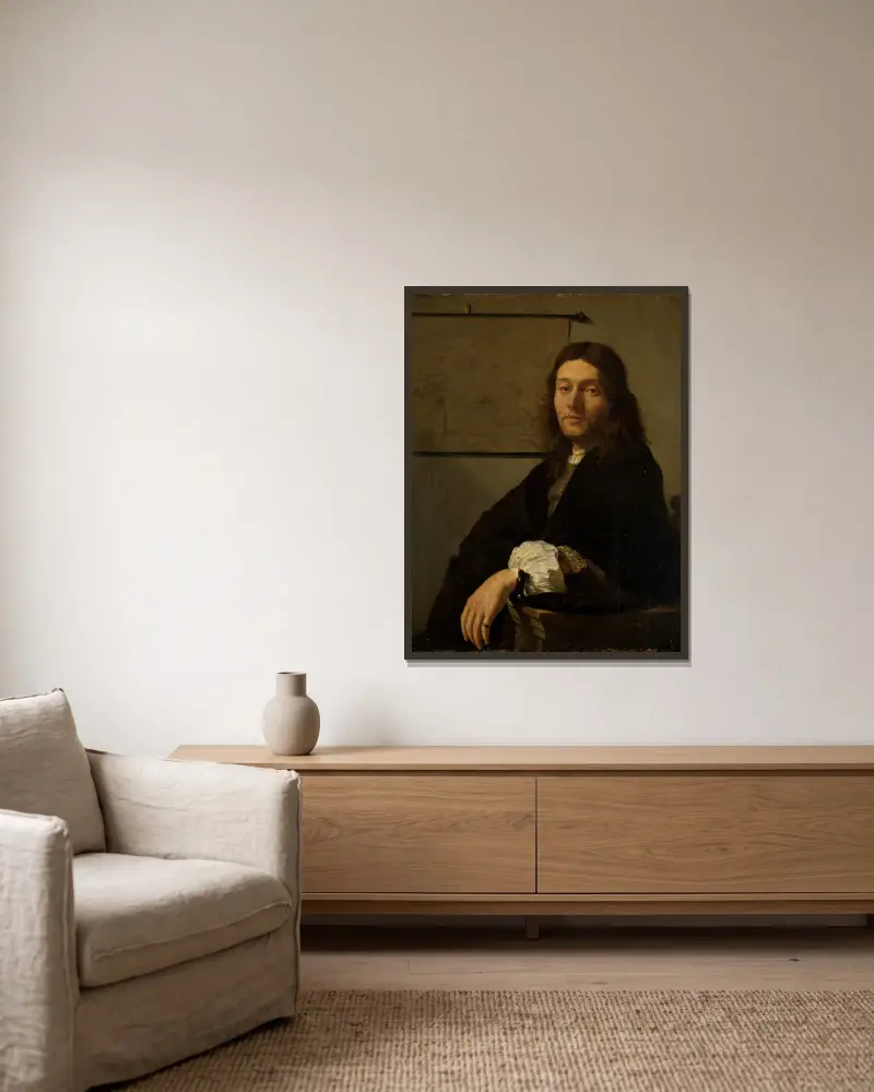 Portrait of a young man av Frans van Mieris the Elder inramad på en vägg