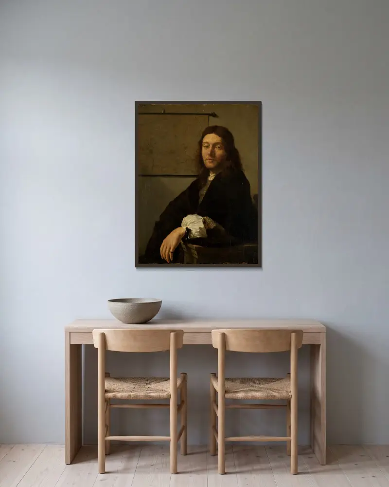 Portrait of a young man av Frans van Mieris the Elder inramad på en vägg