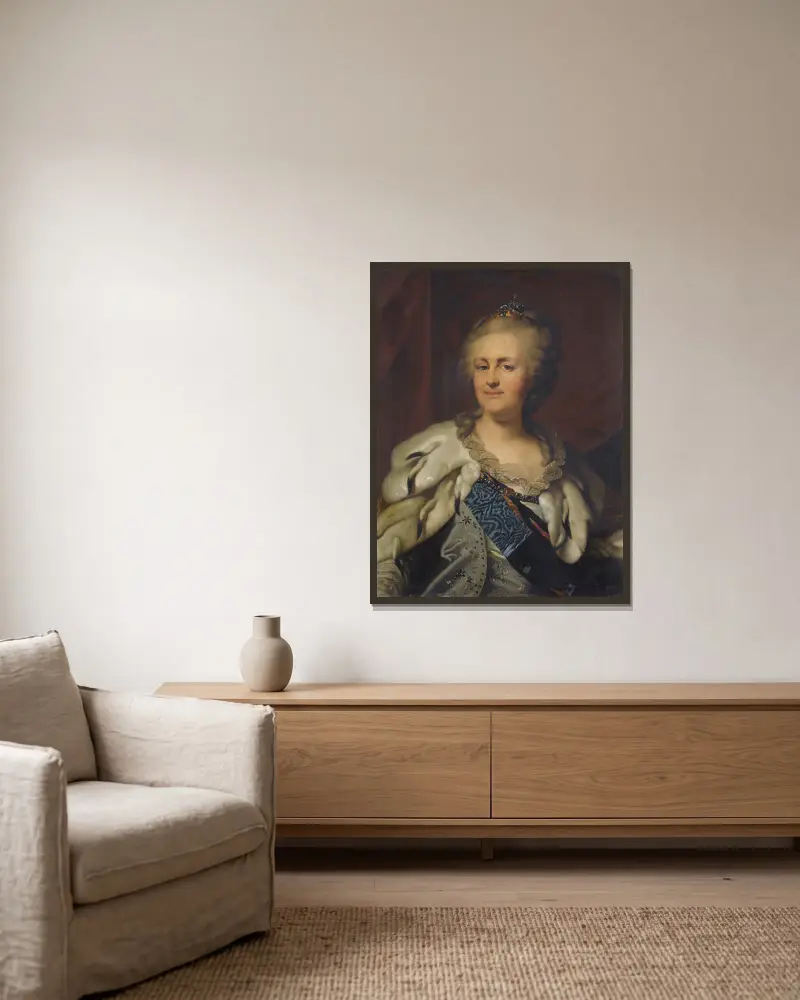 Portrait Of Catherine The Great av Johann Baptist von Lampi the Elder inramad på en vägg