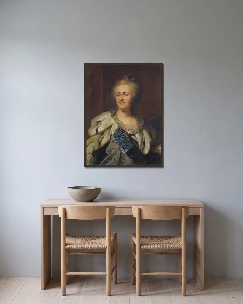 Portrait Of Catherine The Great av Johann Baptist von Lampi the Elder inramad på en vägg