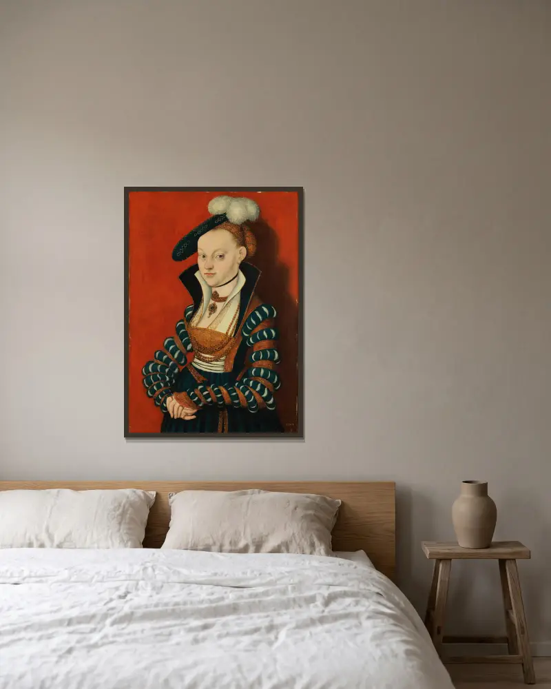 Portrait of Christiane of Eulenau av Lucas Cranach the Elder inramad på en vägg
