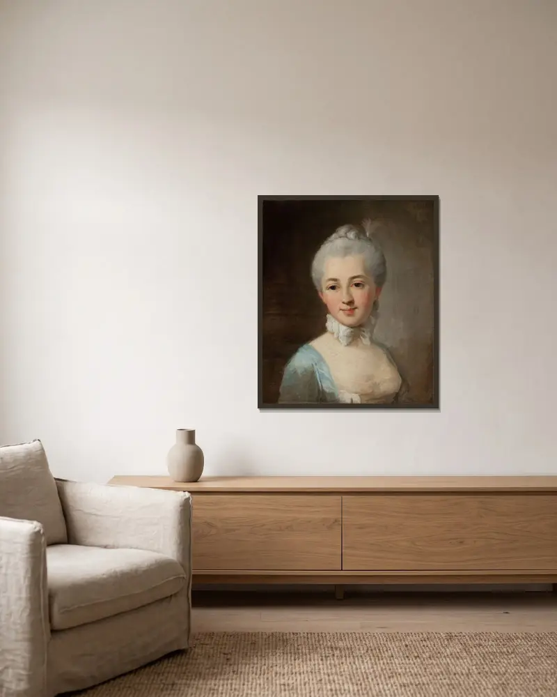 Portrait of Izabela Lubomirska née Czartoryska av Per Krafft the Elder inramad på en vägg