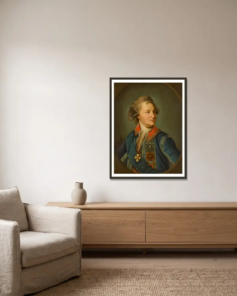 Portrait of Prince Grigory Potemkin av Johann Baptist von Lampi the Elder inramad på en vägg