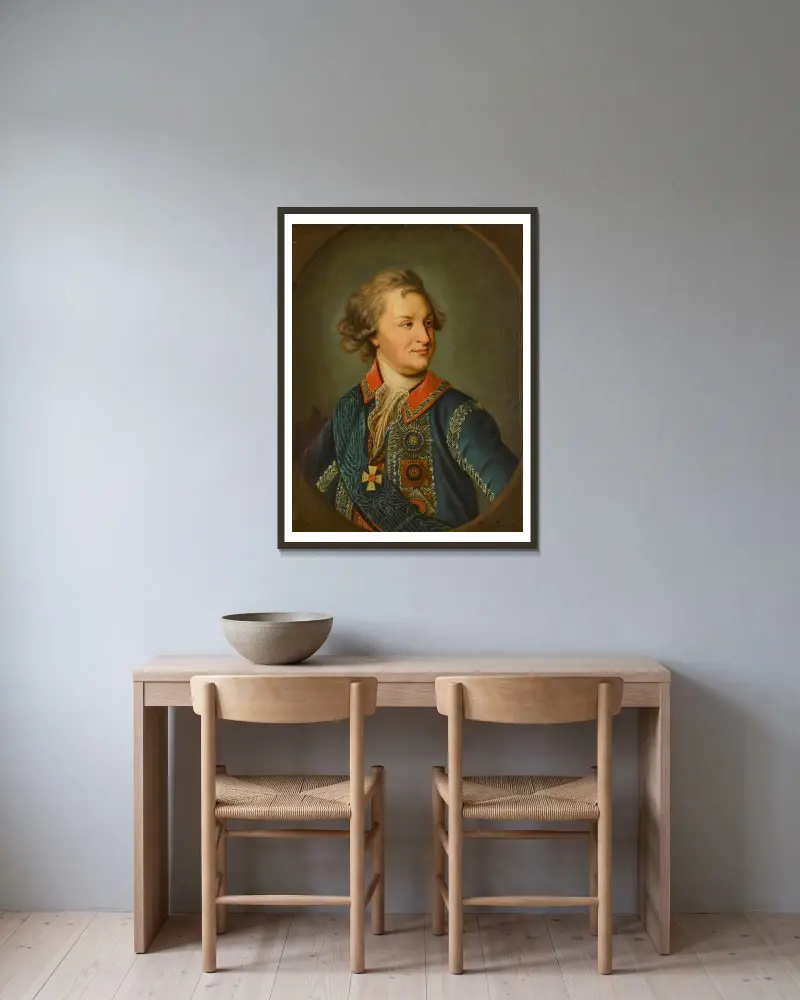 Portrait of Prince Grigory Potemkin av Johann Baptist von Lampi the Elder inramad på en vägg