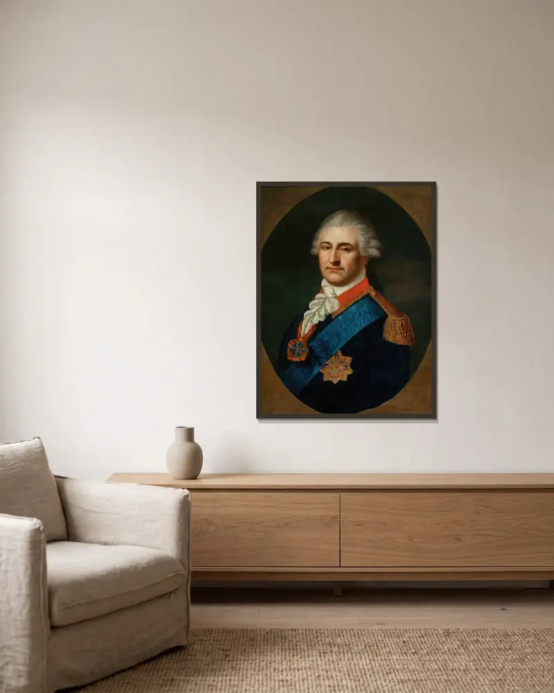 Portrait of Stanisław August Poniatowski in the general’s uniform av Johann Baptist von Lampi the Elder inramad på en vägg
