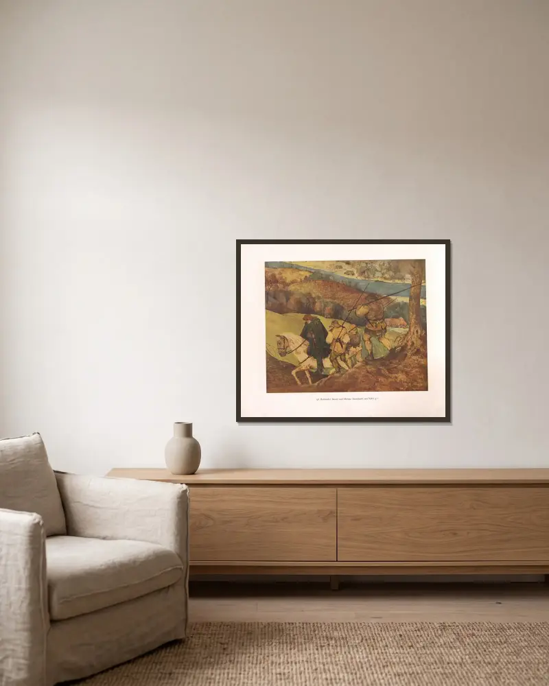 Reitender Bauer und Hirten von Pieter Bruegel The Elder gerahmt an einer Wand