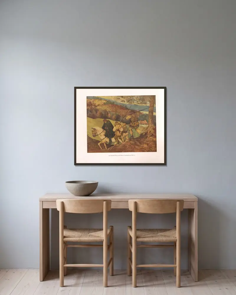 Reitender Bauer und Hirten von Pieter Bruegel The Elder gerahmt an einer Wand