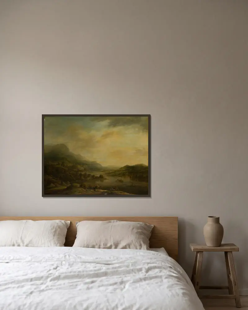 Krajina s řekou a poháněčem mezka, Christian Georg Schütz the elder v rámu na stěně