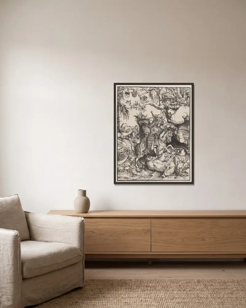 Der heilige Georg tötet den Drachen von Lucas Cranach the Elder gerahmt an einer Wand