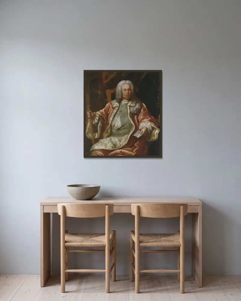 Samuel Åkerhielm af Margretelund d.y., 1684-1768 av Lorens Pasch the Elder inramad på en vägg