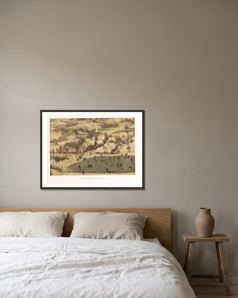 Schlittschuhläufer beim Dorf av Pieter Bruegel The Elder inramad på en vägg