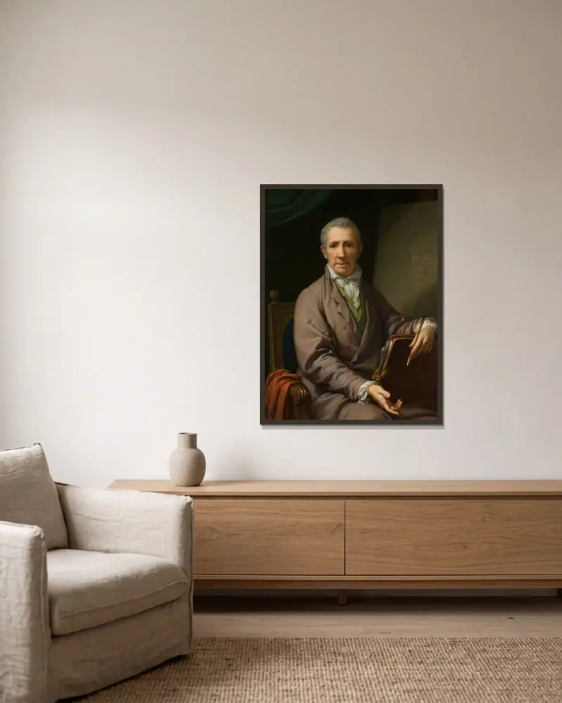 Selbstbildnis an der Staffelei av Johann Baptist von Lampi the Elder inramad på en vägg
