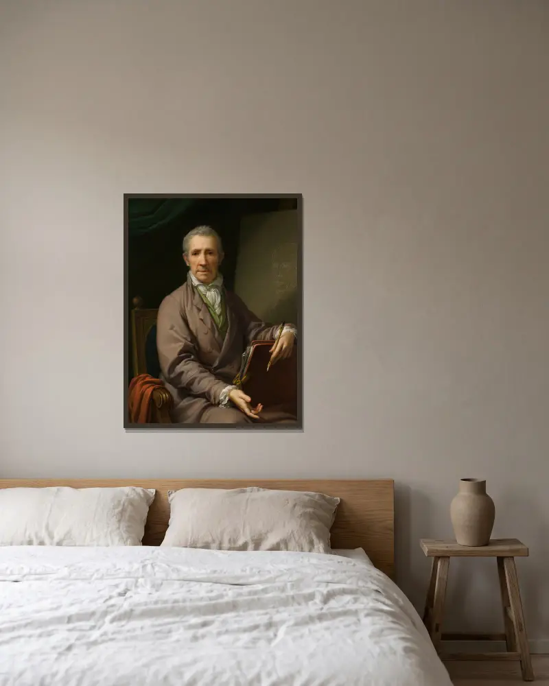 Selbstbildnis an der Staffelei av Johann Baptist von Lampi the Elder inramad på en vägg