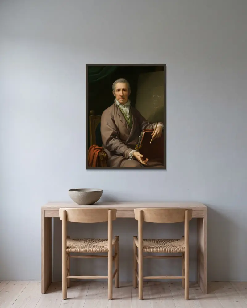 Selbstbildnis an der Staffelei av Johann Baptist von Lampi the Elder inramad på en vägg