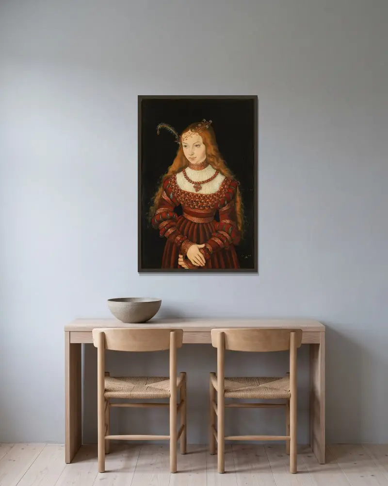 Sibylle von Kleve von Lucas Cranach the Elder gerahmt an einer Wand