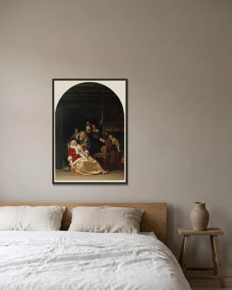 Der Arztbesuch von Frans van Mieris the Elder gerahmt an einer Wand