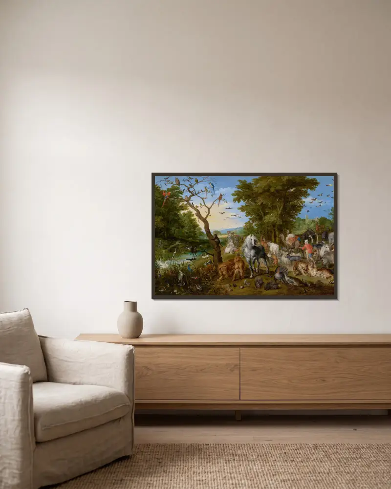 The Entry of the Animals into Noah’s Ark av Jan Brueghel The Elder inramad på en vägg