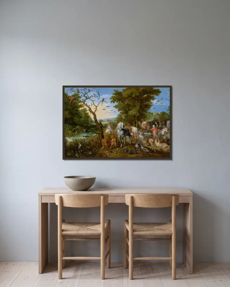 The Entry of the Animals into Noah’s Ark av Jan Brueghel The Elder inramad på en vägg