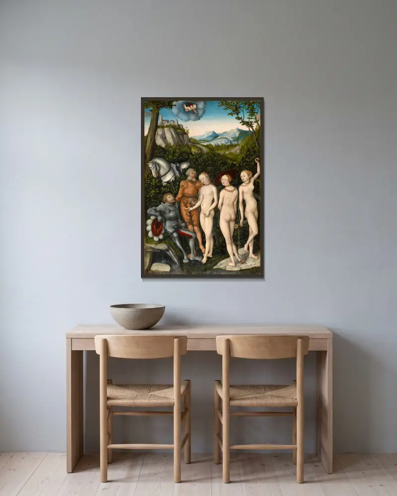 The Judgement of Paris, 1528 av Lucas Cranach the Elder inramad på en vägg