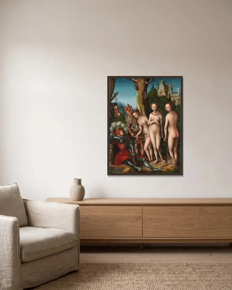The Judgment of Paris, 1512 av Lucas Cranach the Elder inramad på en vägg