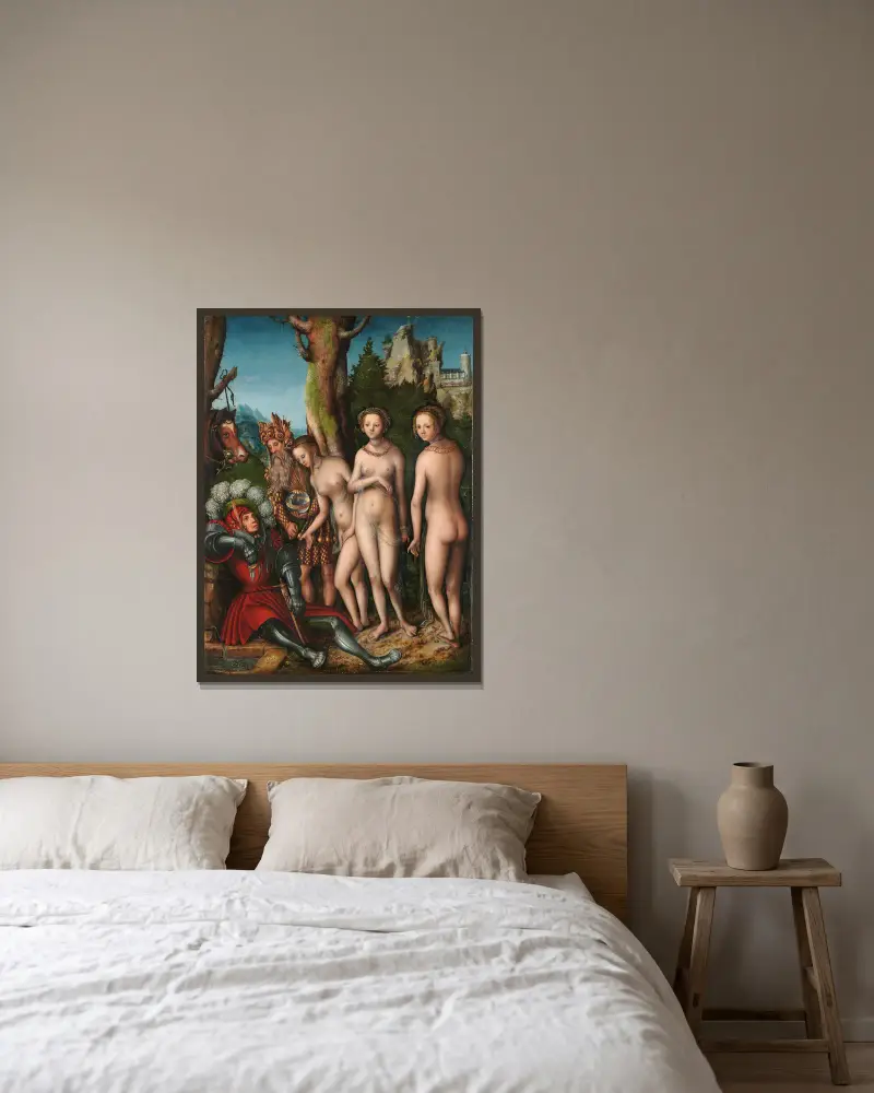 The Judgment of Paris, 1512 av Lucas Cranach the Elder inramad på en vägg