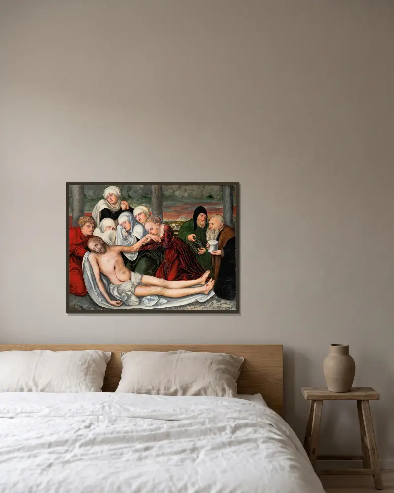 Die Beweinung Christi von Lucas Cranach the Elder gerahmt an einer Wand