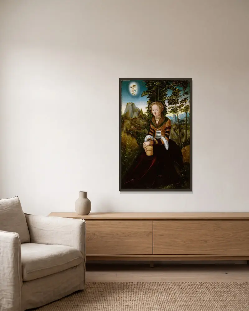 Die Magdalena von Lucas Cranach the Elder gerahmt an einer Wand