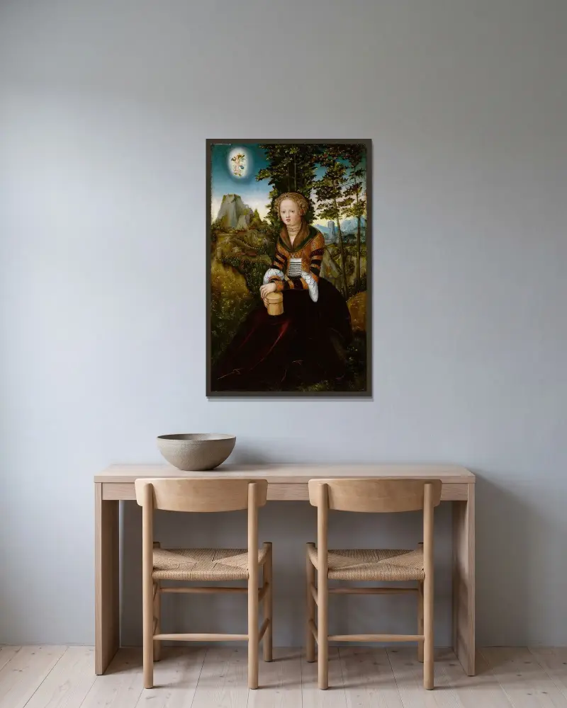 Die Magdalena von Lucas Cranach the Elder gerahmt an einer Wand