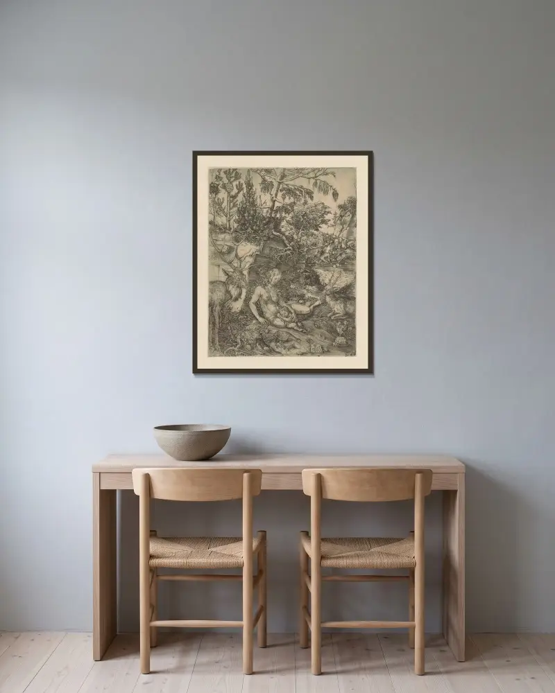 The Penance of Saint John Chrysostom av Lucas Cranach the Elder inramad på en vägg