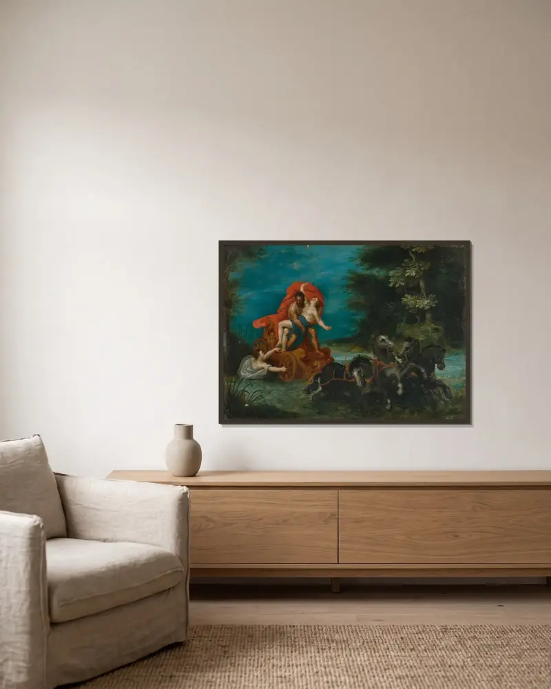Proserpinas bortrövande av Jan Brueghel The Elder inramad på en vägg