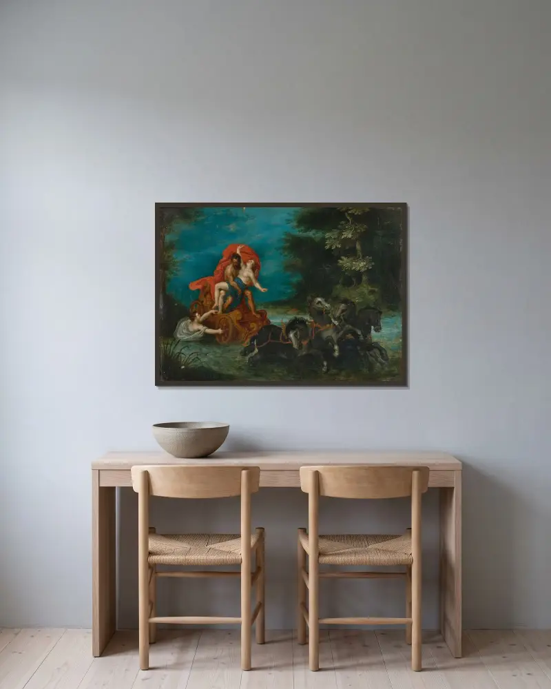 Proserpinas bortrövande av Jan Brueghel The Elder inramad på en vägg