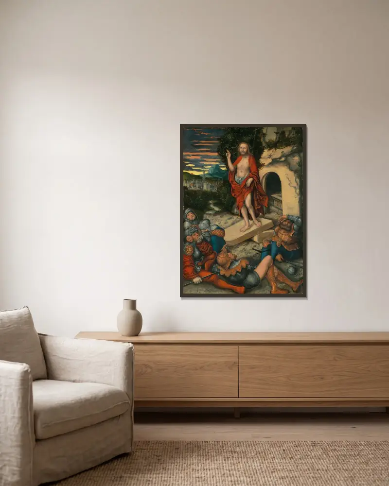 Die Auferstehung von Lucas Cranach the Elder gerahmt an einer Wand