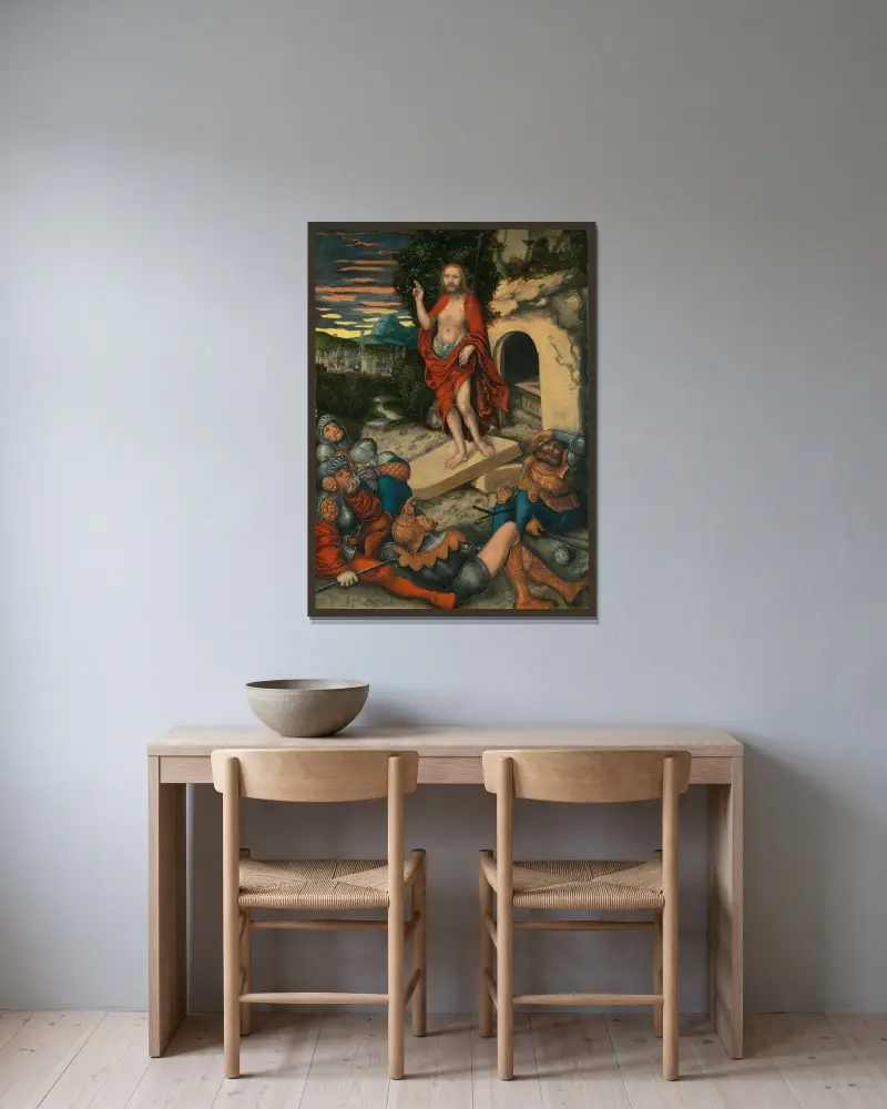 Die Auferstehung von Lucas Cranach the Elder gerahmt an einer Wand