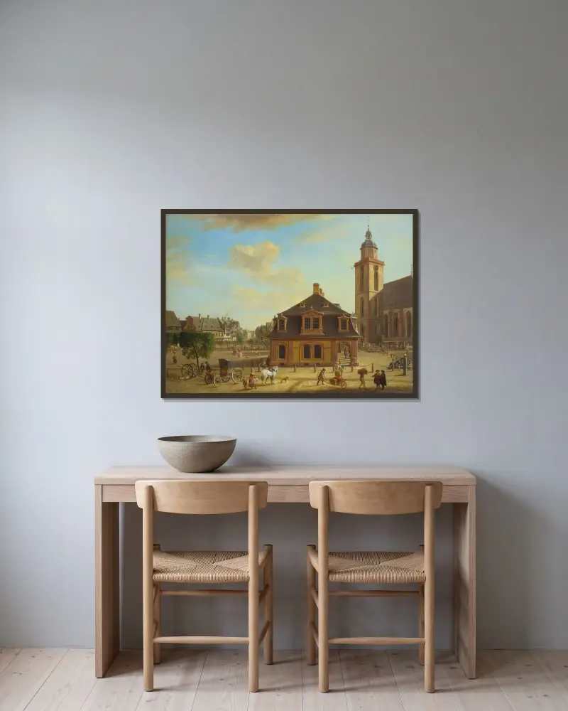 Rossmarkt i Frankfurt av Christian Georg Schütz the elder inramad på en vägg