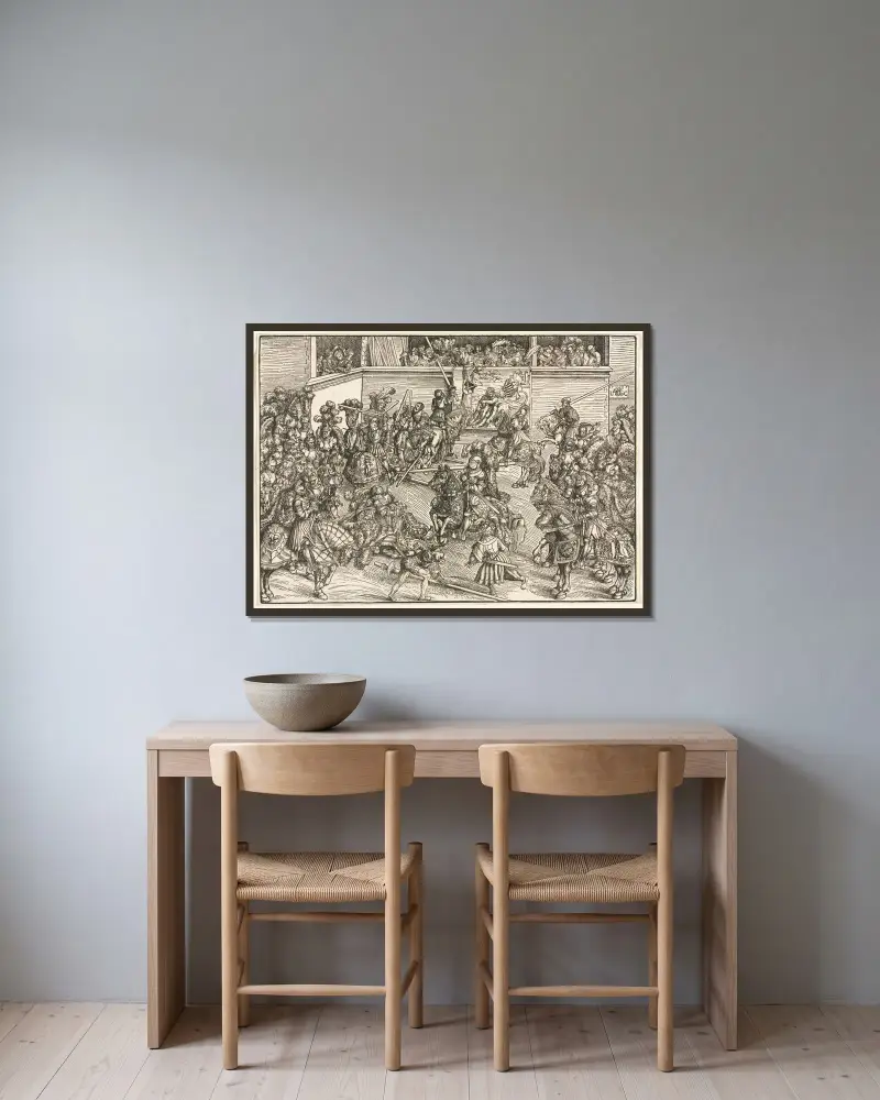 The Second Tournament with the Tapestry of Sampson and the Lion av Lucas Cranach the Elder inramad på en vägg