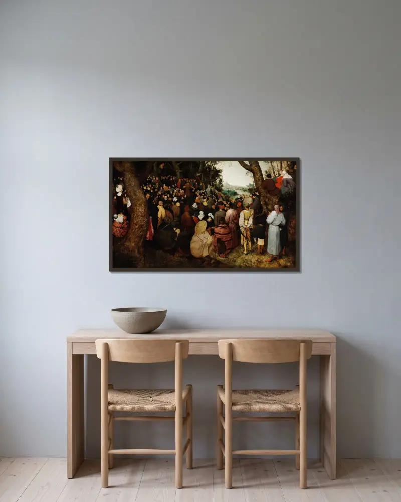 The Sermon of Saint John the Baptist av Pieter Bruegel The Elder inramad på en vägg