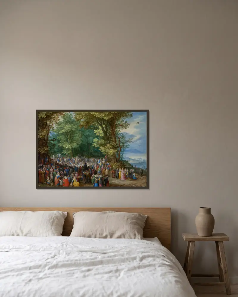 Die Bergpredigt von Jan Brueghel The Elder gerahmt an einer Wand