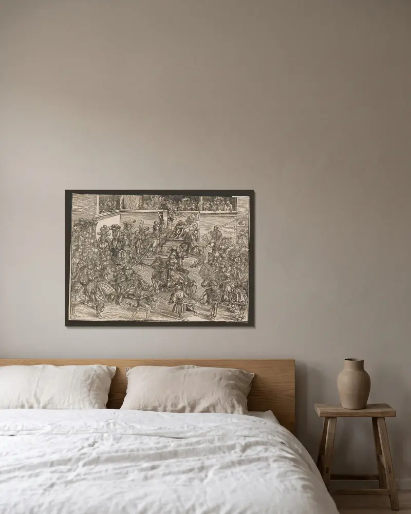 Tournament with the Tapestry of Samson and the Lion av Lucas Cranach the Elder inramad på en vägg