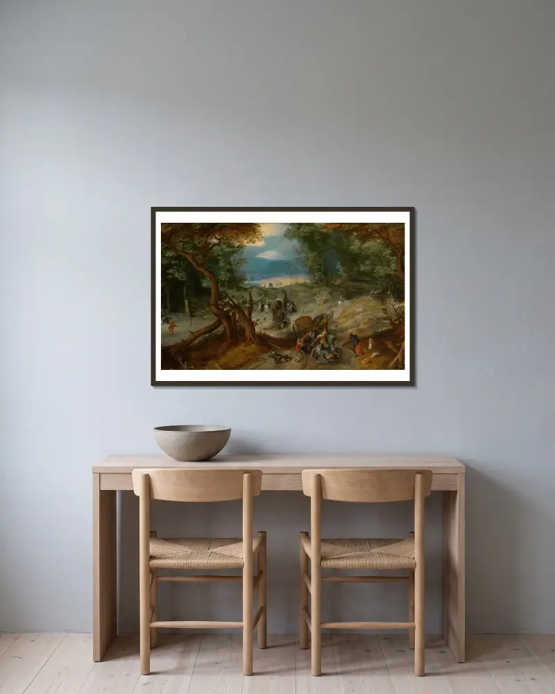 Travallers Attacked by Soldiers av Jan Brueghel The Elder inramad på en vägg