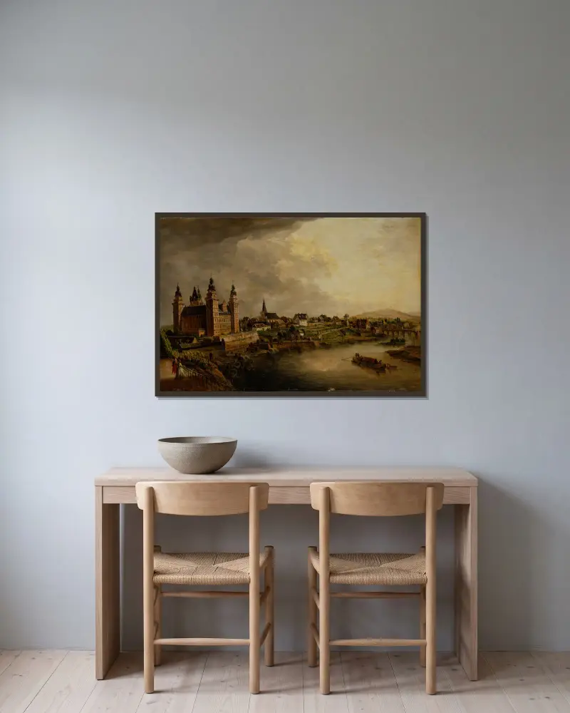 Blick auf Aschaffenburg von Christian Georg Schütz the elder gerahmt an einer Wand