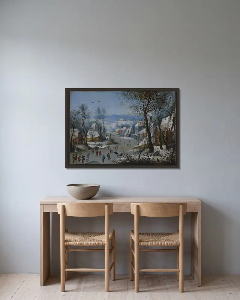 Winterlandschaft von Pieter Bruegel The Elder gerahmt an einer Wand